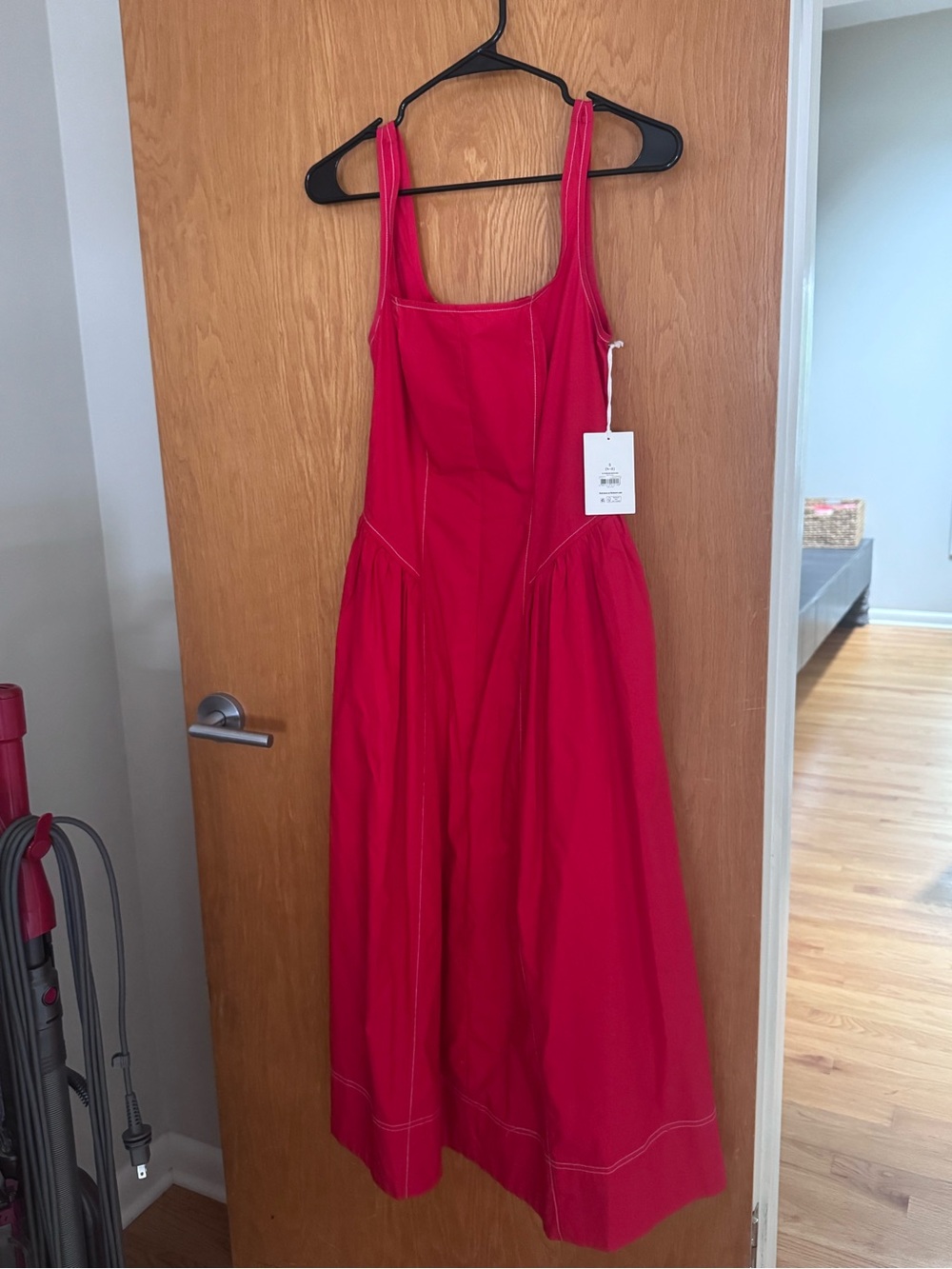 Sleeveless Red Maxi Dress with Contrast Stitching